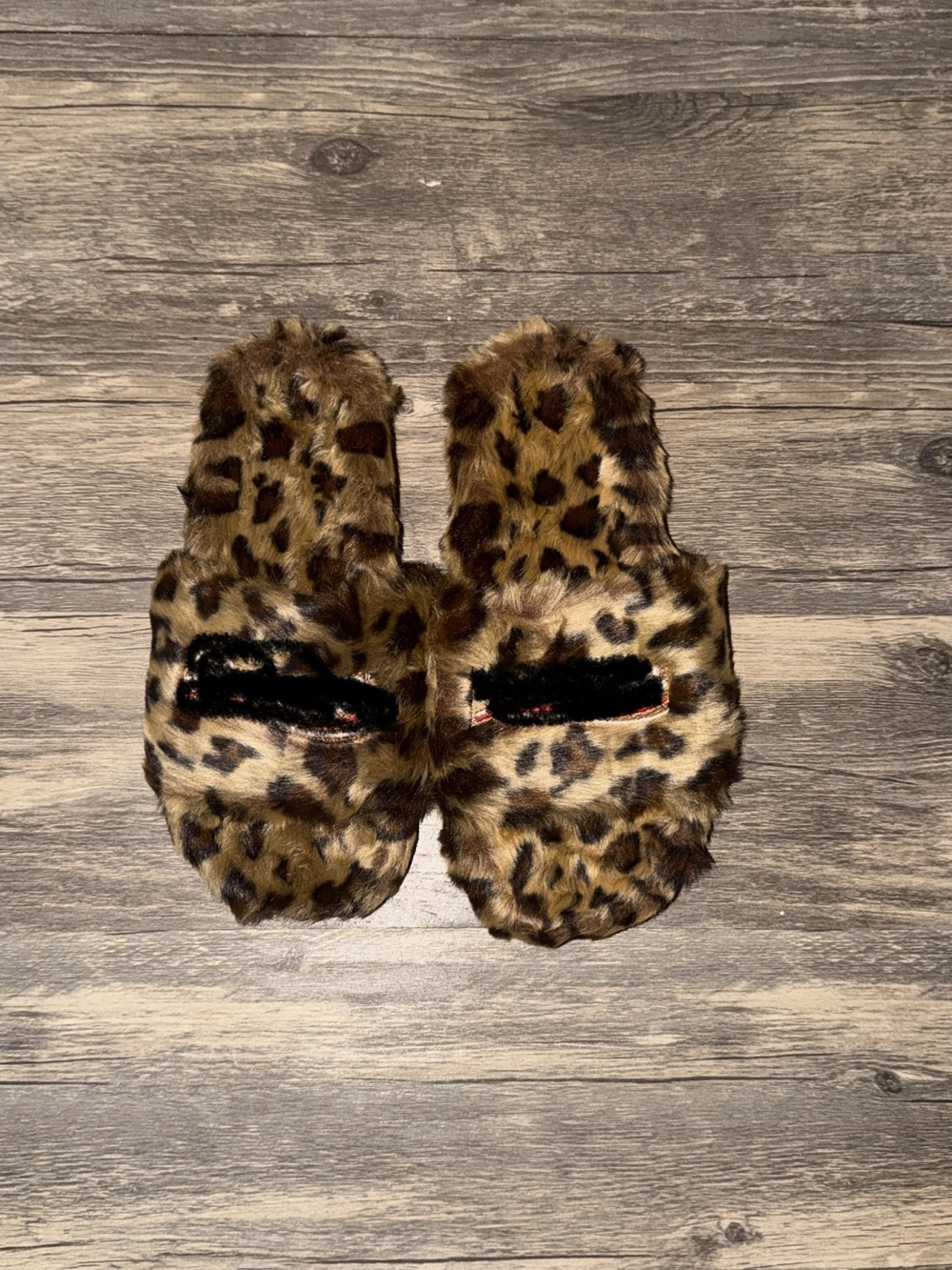 Faux Fur Leopard Print Kids Slide Sandals - Brown